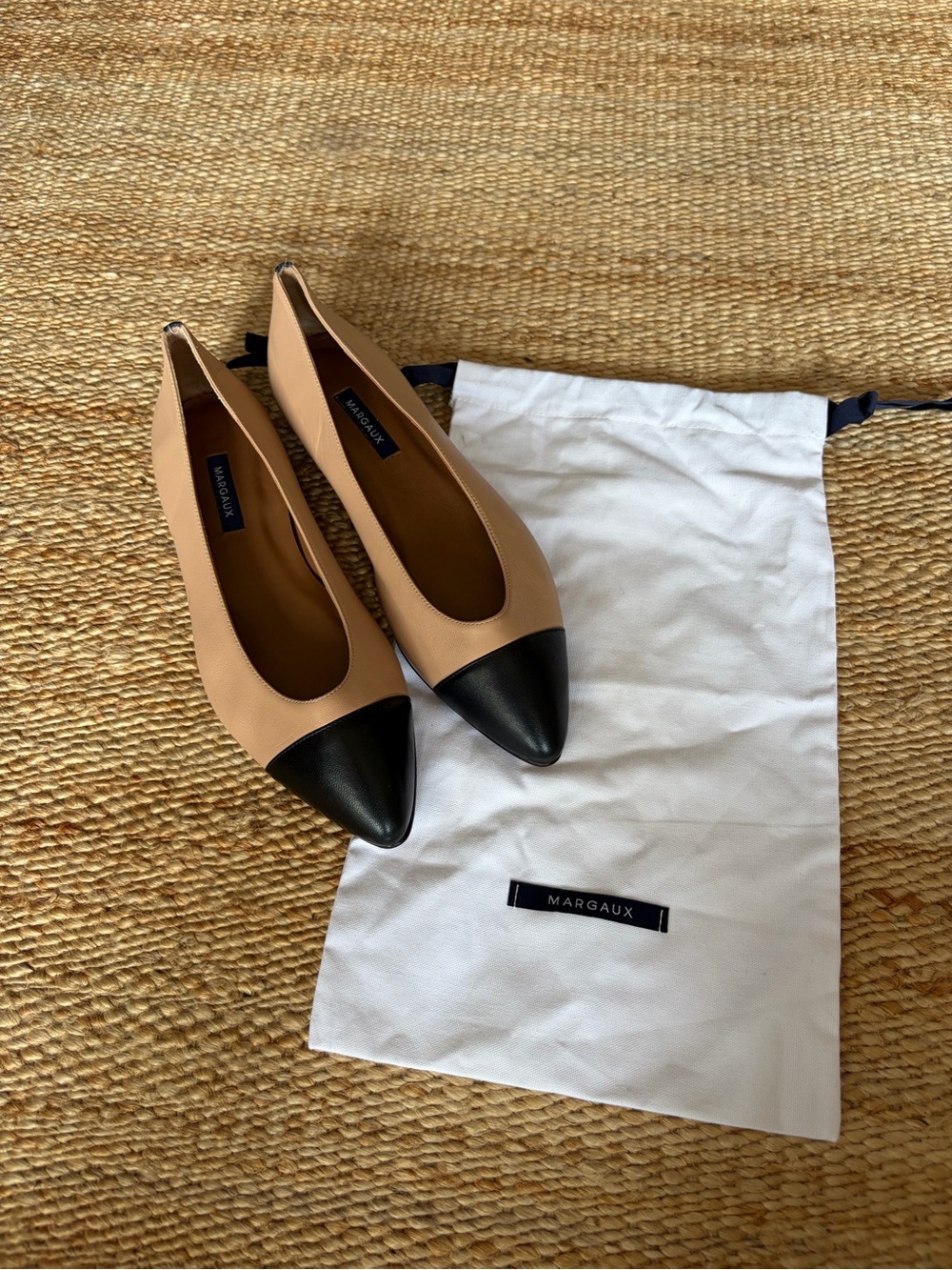 Margaux Two-Tone Nude and Black Pointed Ballet Flats